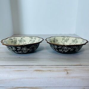 Temptations Black Floral Lace Scalloped Cereal Soup Bowls Lot Of 2